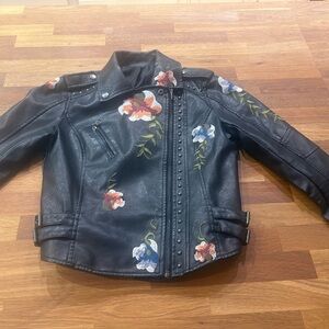 Floral Embroidered Black Kids Jacket
